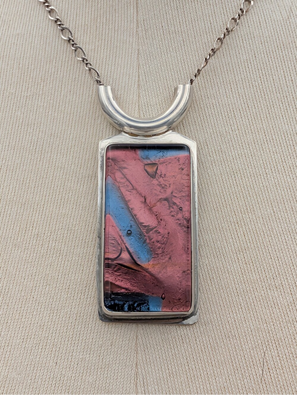 Modernist Sterling Silver Dichroic Glass Pendant Necklace 925 Studio Artisan RW